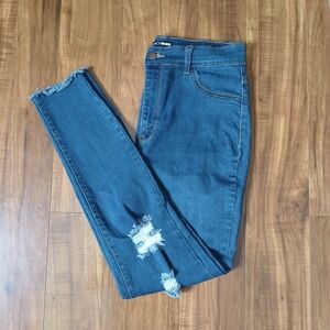 Fashion Nova Women's Dark Blue Ripped Skinny Jeans